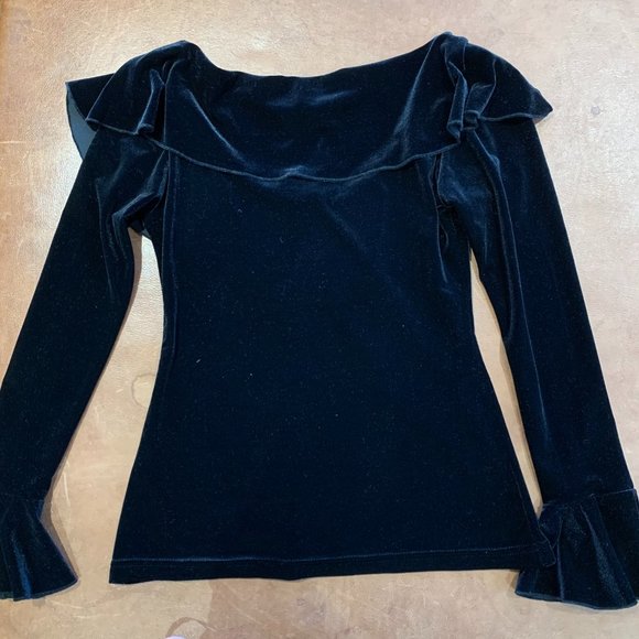 Vintage Anna-Bella Black Velvet Poet's Shirt, Women's Med - Picture 2 of 8